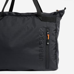 A studio shot of the front zip and logo on an ultra light tote [All variants]