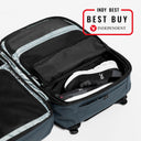 A Tasmin Blue Adventure Bag interior with the Indy Best buy logo 