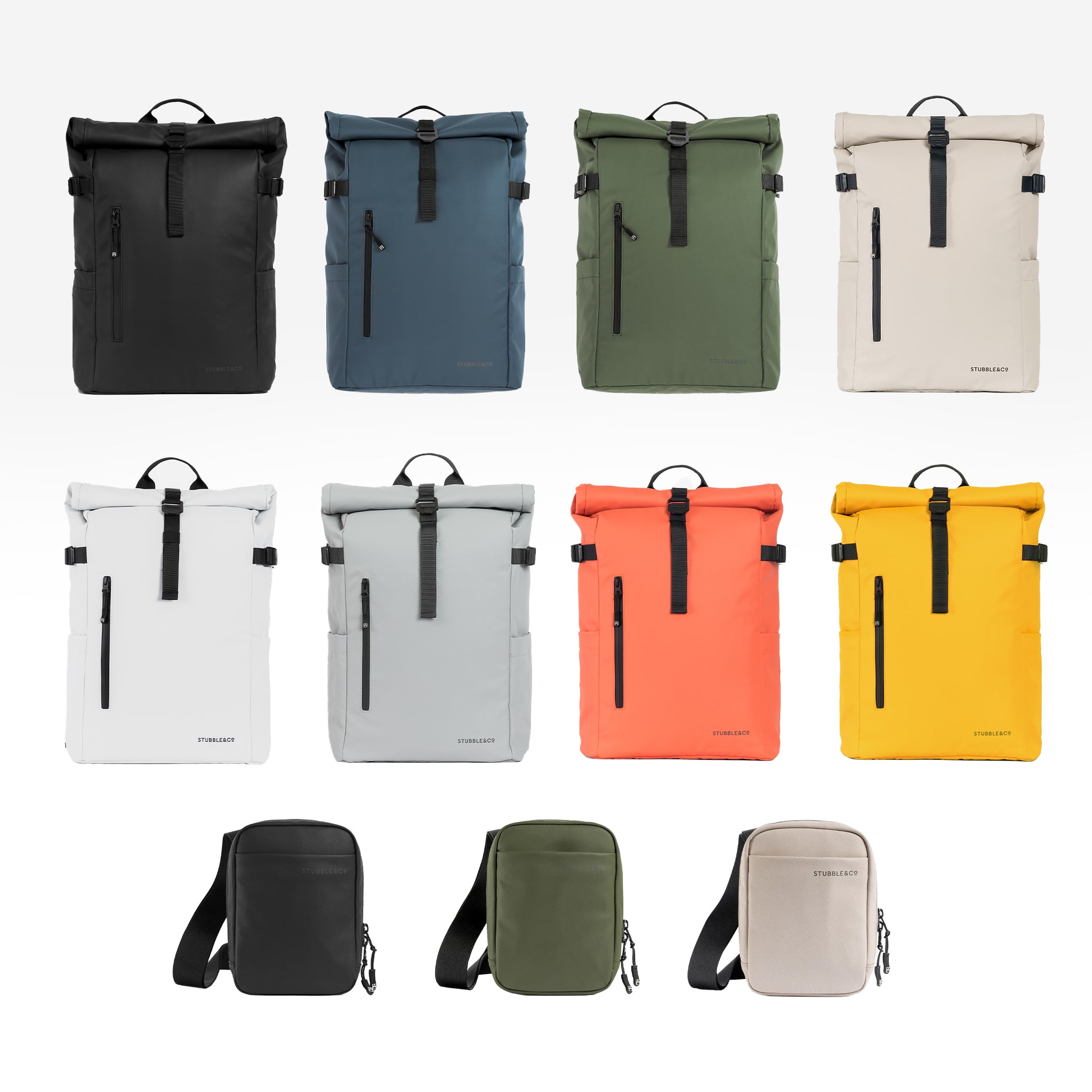 A collage of Roll Top 20l and Shoulder Bags in different colour [All variants]