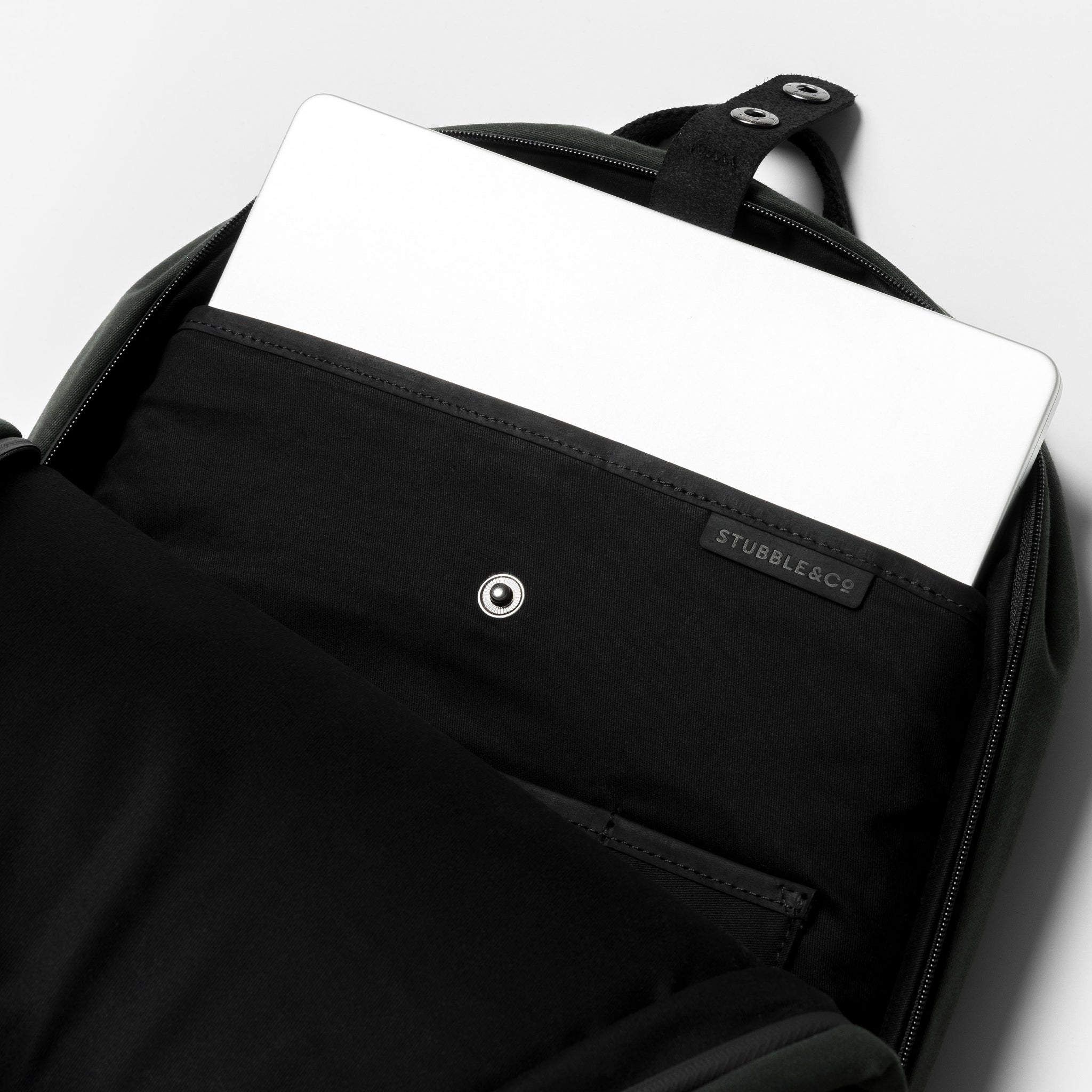 A studio shot of the laptop compartment inside the Classic Backpack 15L in Pirate