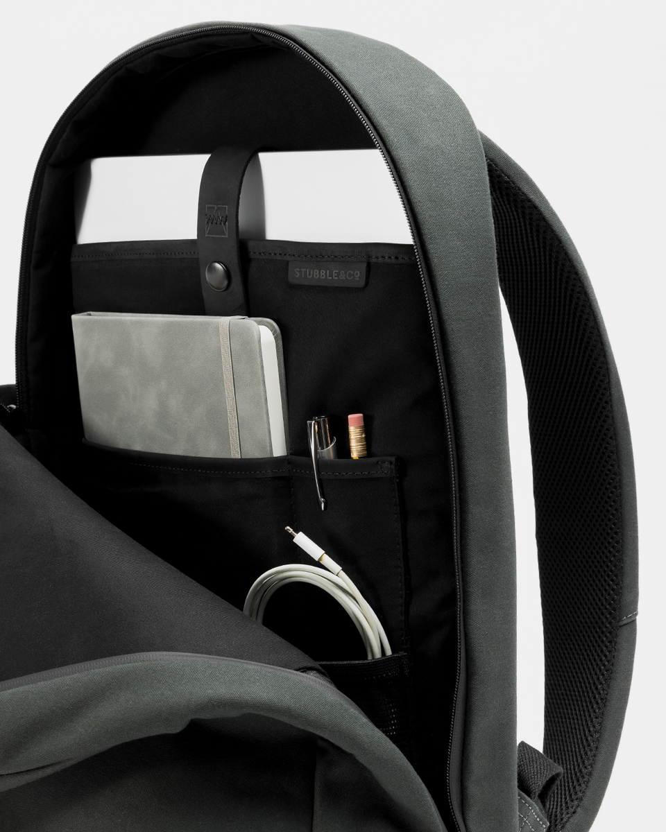 A studio shot of the interior pockets on a classic backpack 15l