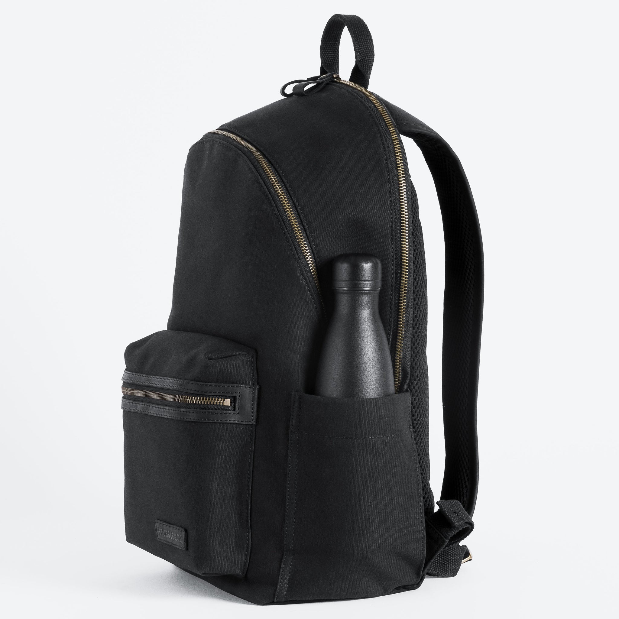 Commuter backpack with water bottle pocket