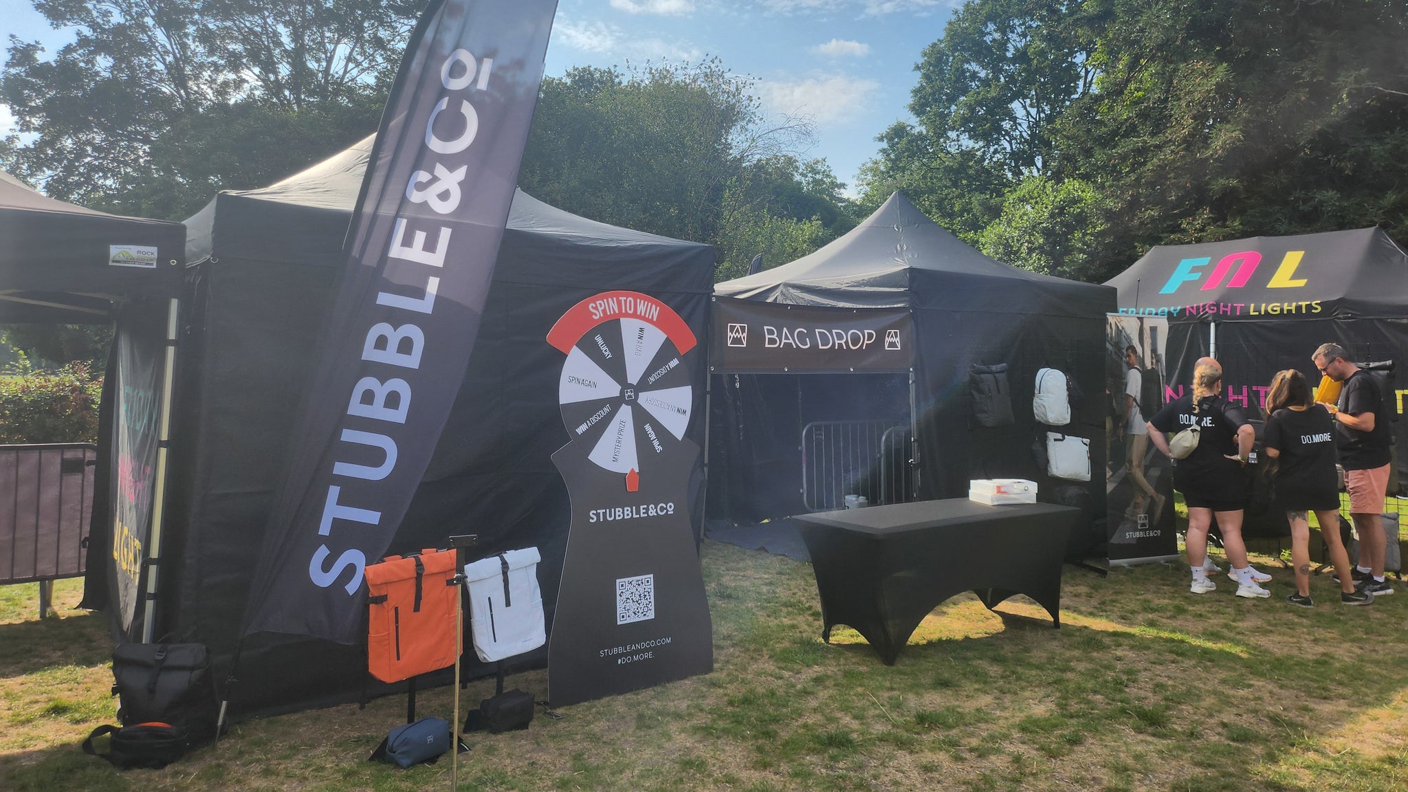 Stubble & Co bag drop set up at a Friday Night Lights event in Battersea Park