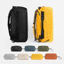 A studio shot of the black and yellow kit bag 30l and wash bag in all colours [[All variants]