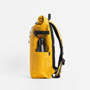 a studio shot of the side bottle pocket on a Yellow roll top 20l